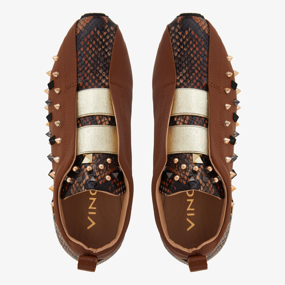 The Infanta Tan  Spike Leather Sneaker Limited Edition - Vinci Leather