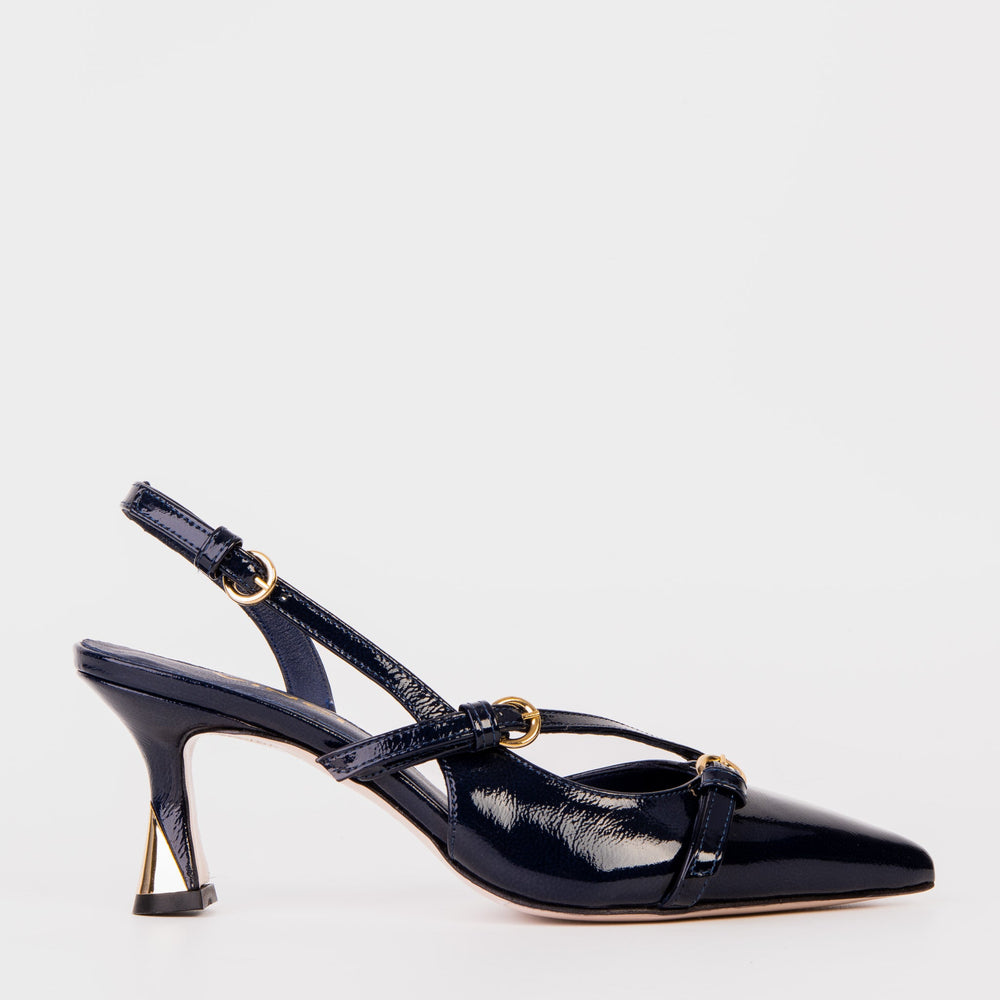 The Atlantic Navy Blue Leather Slingback Sandal - Vinci Leather