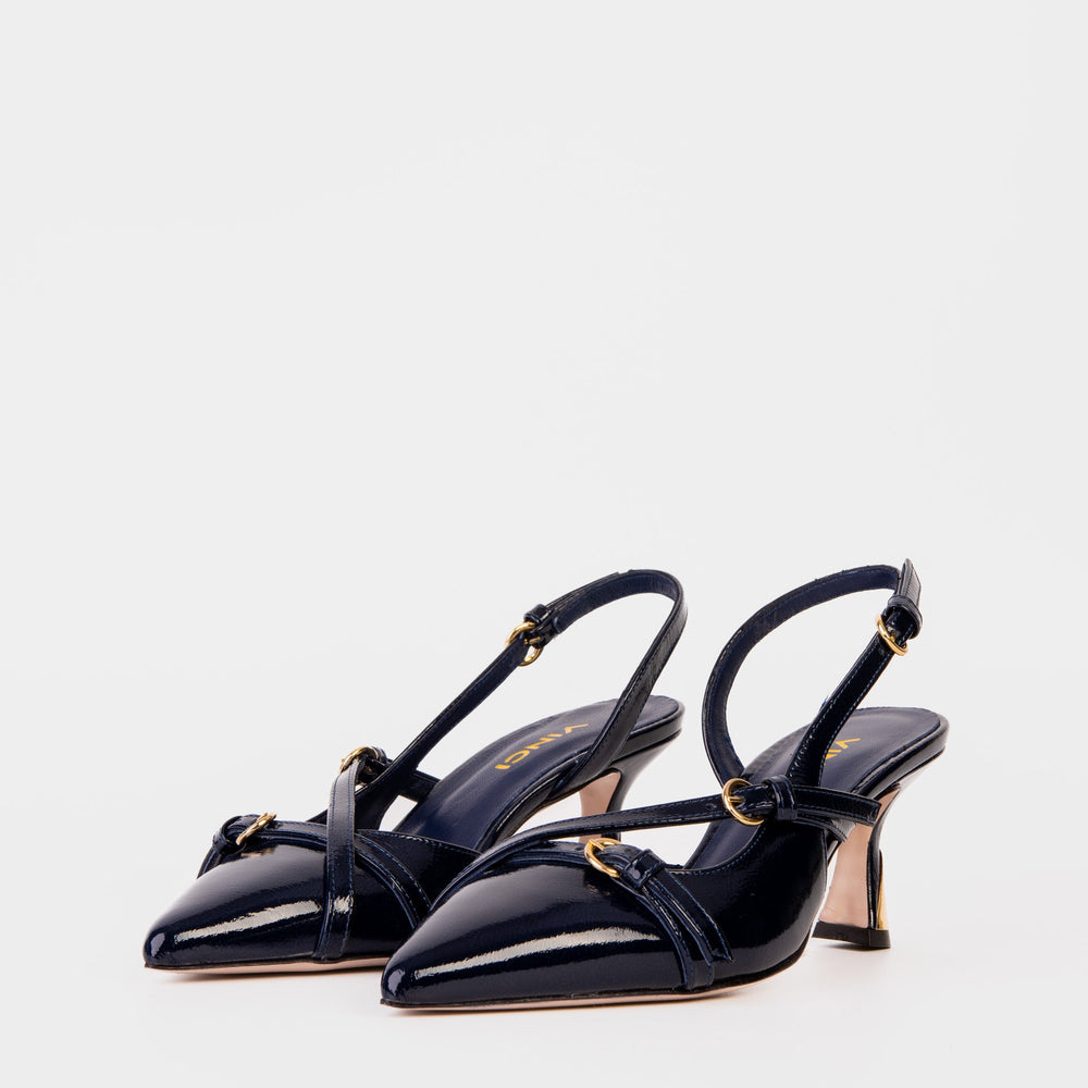 The Atlantic Navy Blue Leather Slingback Sandal - Vinci Leather