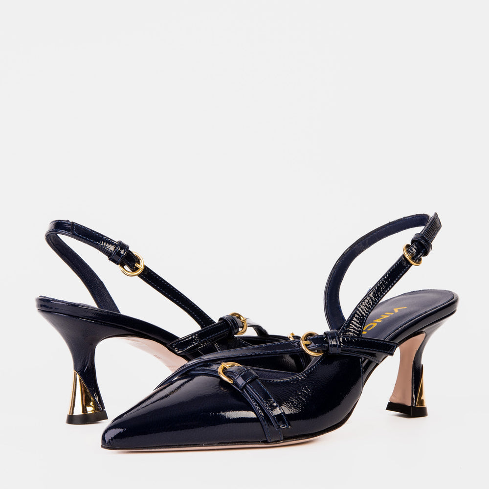 The Atlantic Navy Blue Leather Slingback Sandal - Vinci Leather