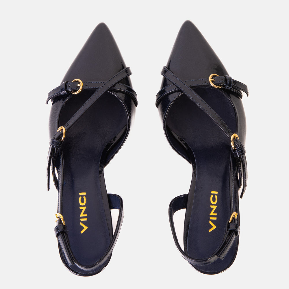 The Atlantic Navy Blue Leather Slingback Sandal - Vinci Leather