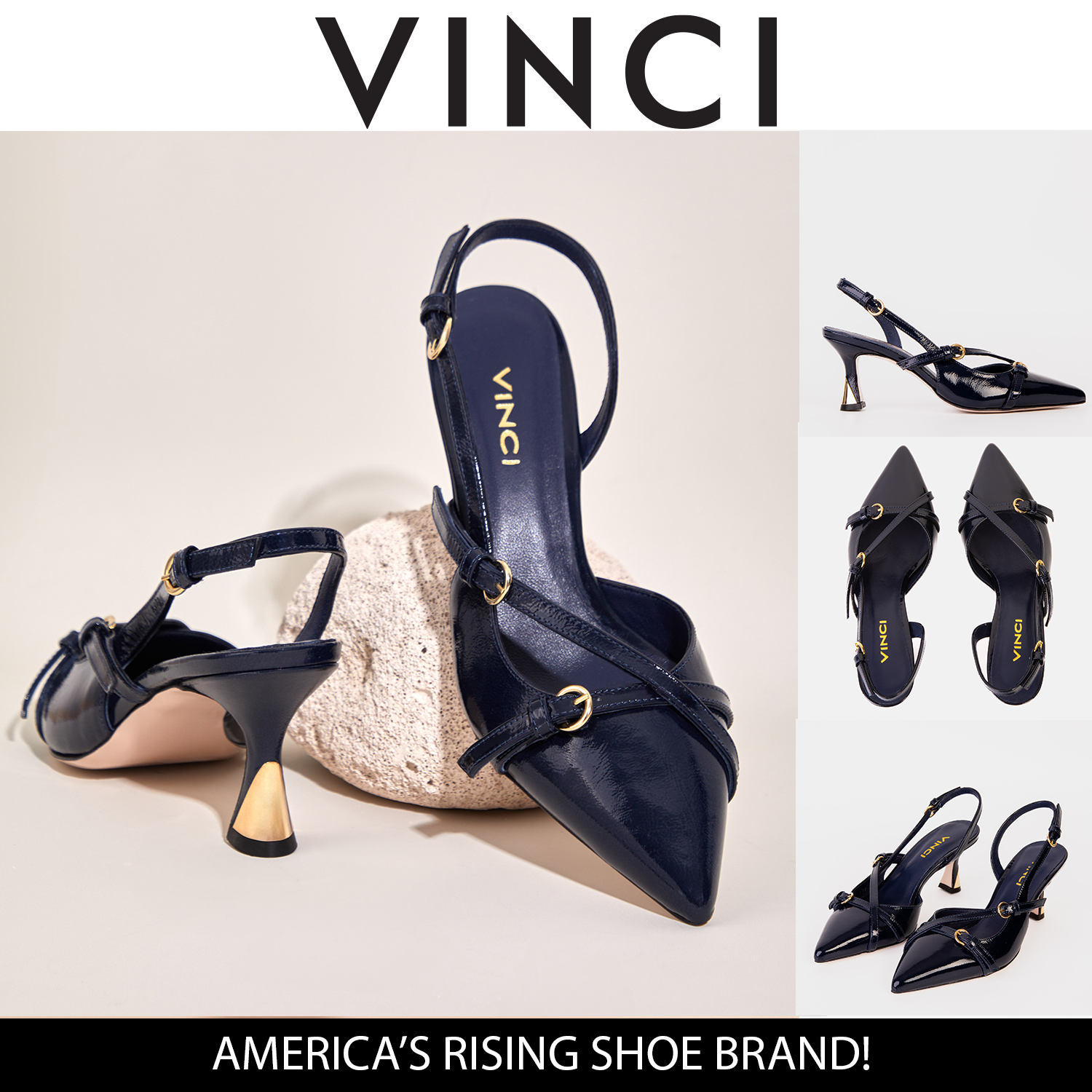 The Atlantic Navy Blue Leather Slingback Sandal - Vinci Leather
