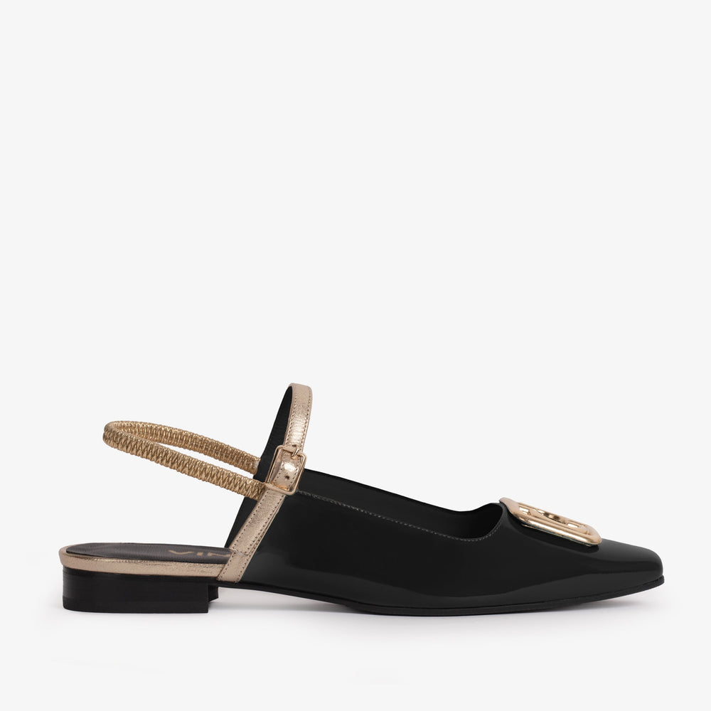 The Rosalinda Black Leather Flat Slingback Sandal - Vinci Leather