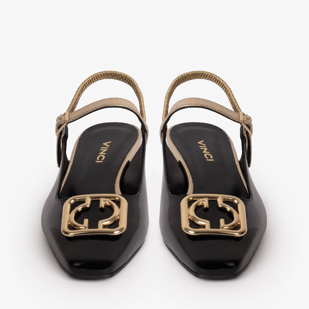 The Rosalinda Black Leather Flat Slingback Sandal - Vinci Leather