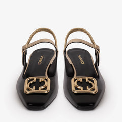 The Rosalinda Black Leather Flat Slingback Sandal - Vinci Leather