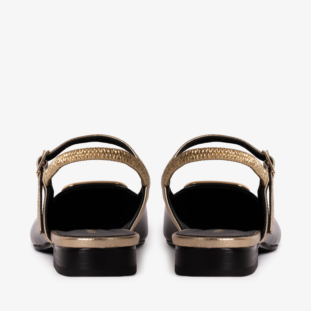 The Rosalinda Black Leather Flat Slingback Sandal - Vinci Leather