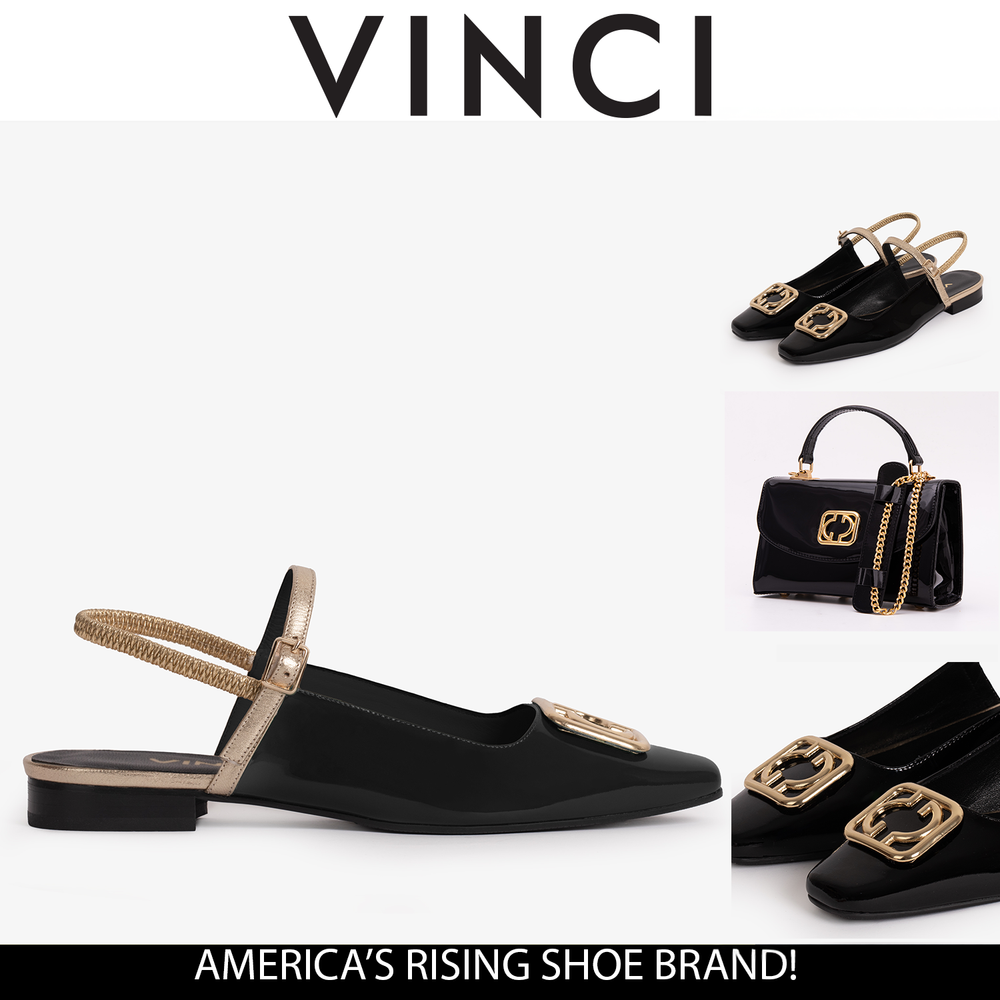 The Rosalinda Black Leather Flat Slingback Sandal - Vinci Leather