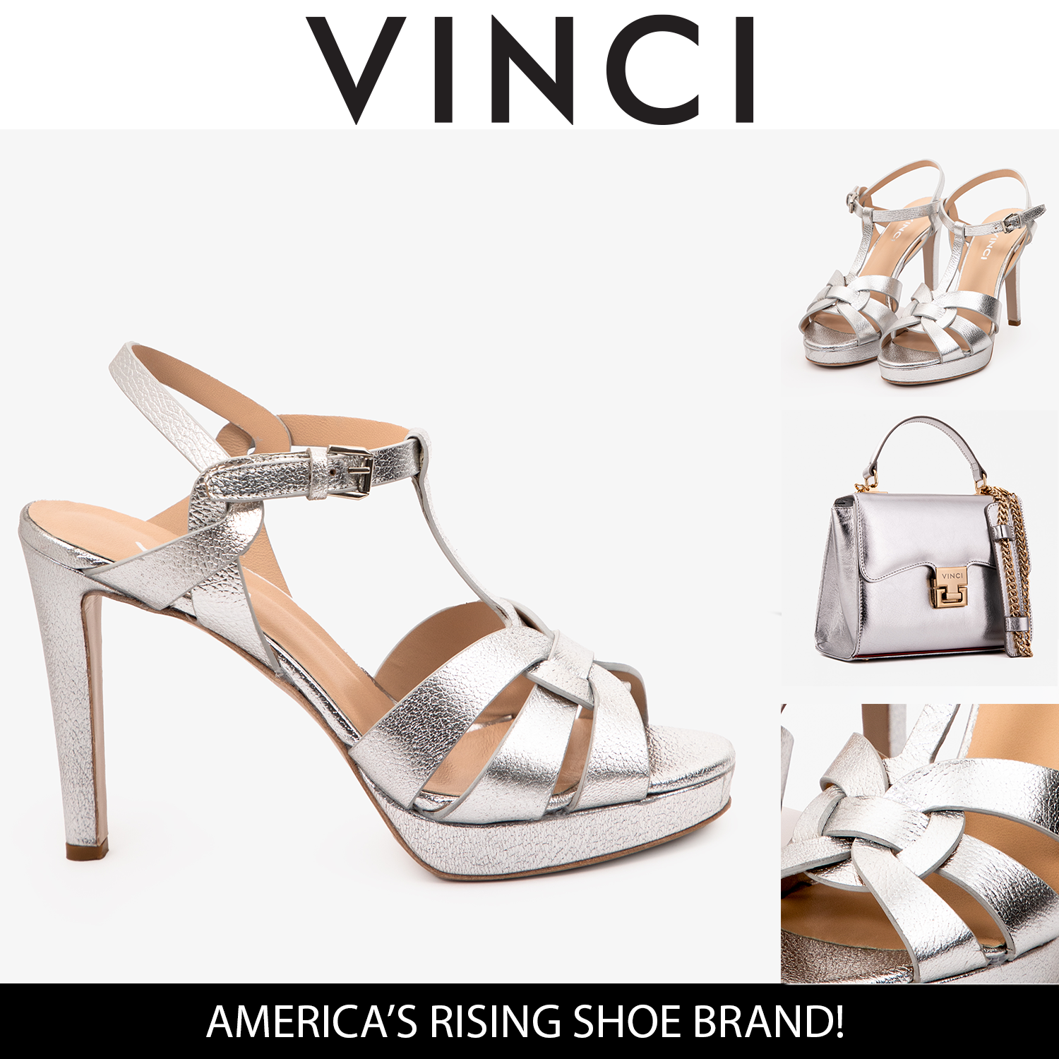 The Parisian Silver Leather T-Strap Platform Heel Sandal - Vinci Leather