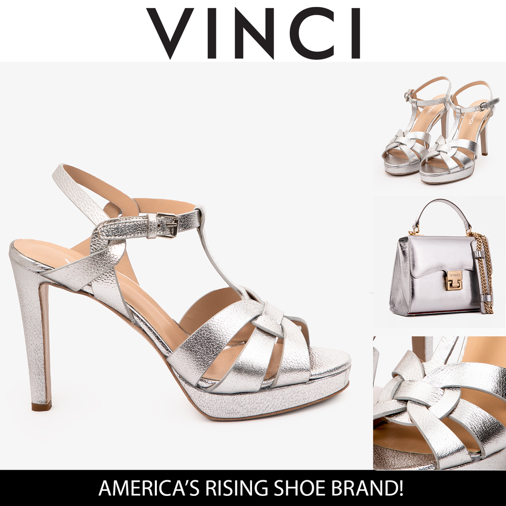 The Parisian Silver Leather T-Strap Platform Heel Sandal - Vinci Leather