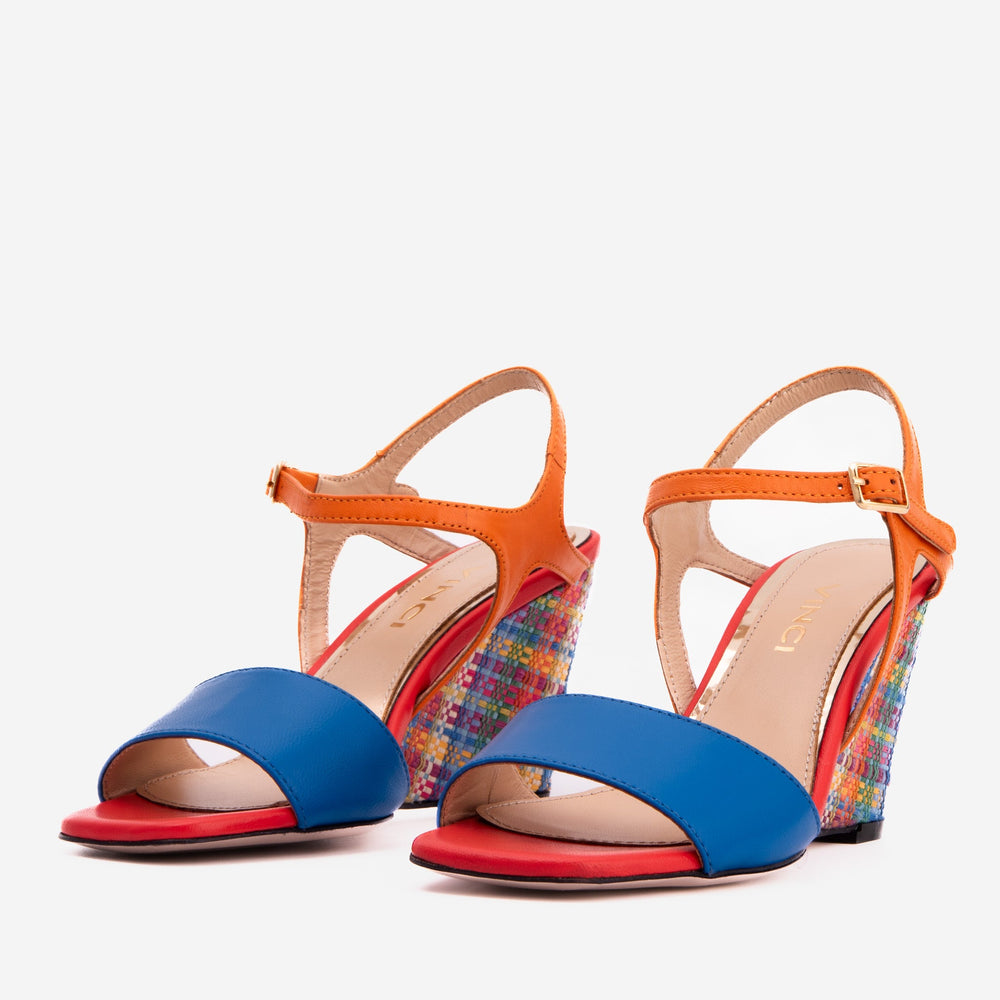 The Mosaic Multicolor Wedge Heel Leather Sandal - Vinci Leather
