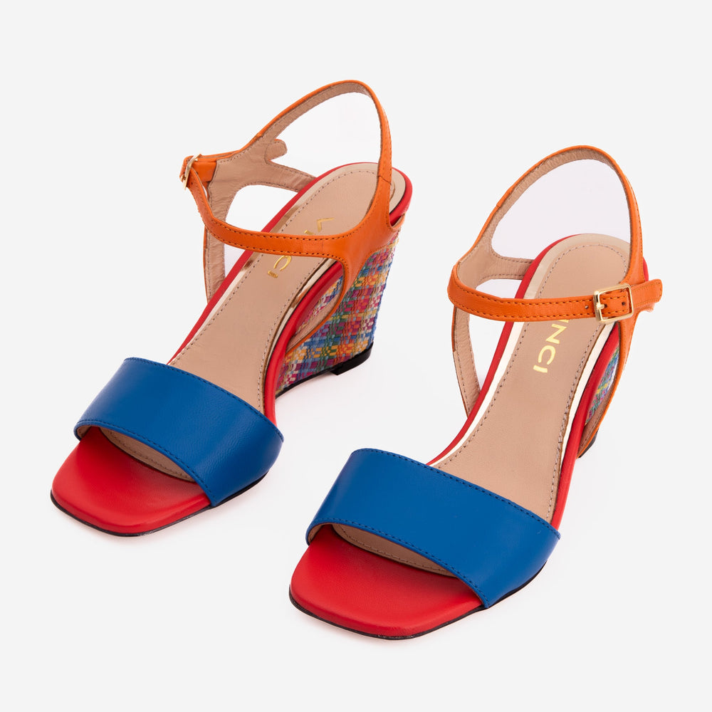 The Mosaic Multicolor Wedge Heel Leather Sandal - Vinci Leather