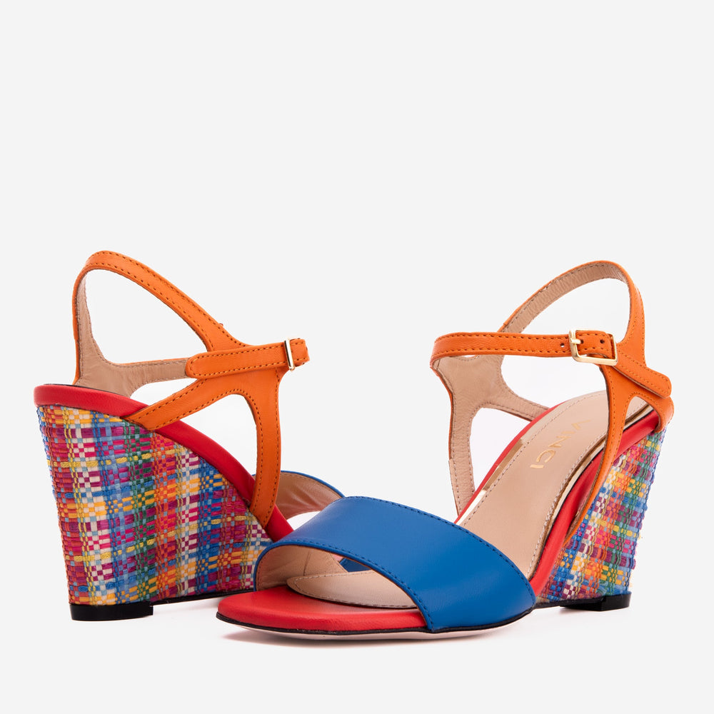 The Mosaic Multicolor Wedge Heel Leather Sandal - Vinci Leather