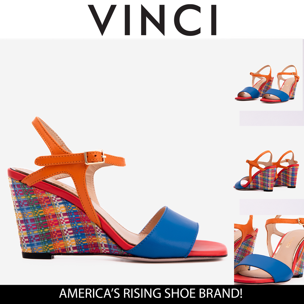 The Mosaic Multicolor Wedge Heel Leather Sandal - Vinci Leather