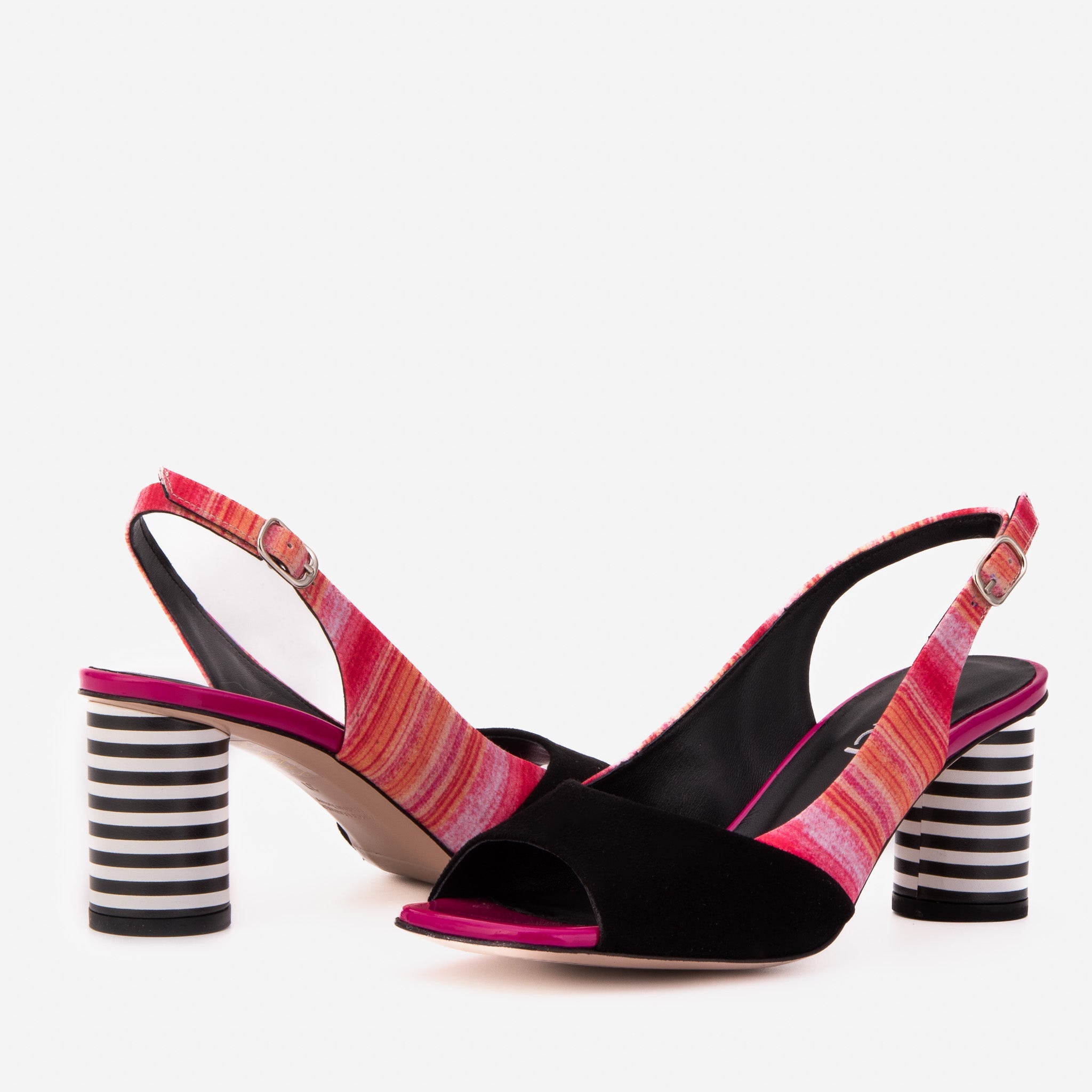 The Spectrum Multicolor Block Heel Leather Slingback Sandal - Vinci Leather
