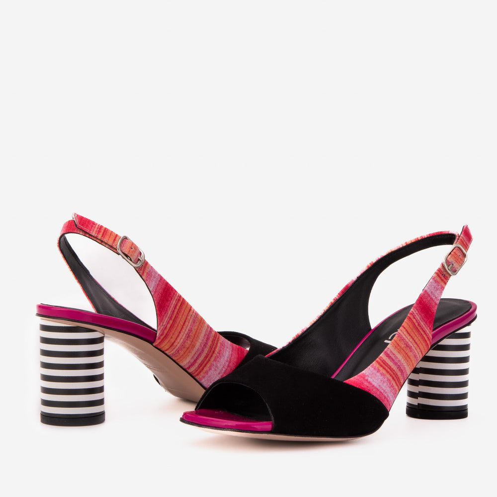 The Spectrum Multicolor Block Heel Leather Slingback Sandal - Vinci Leather