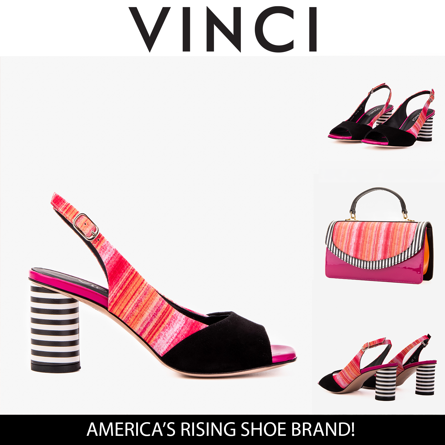 The Spectrum Multicolor Block Heel Leather Slingback Sandal - Vinci Leather