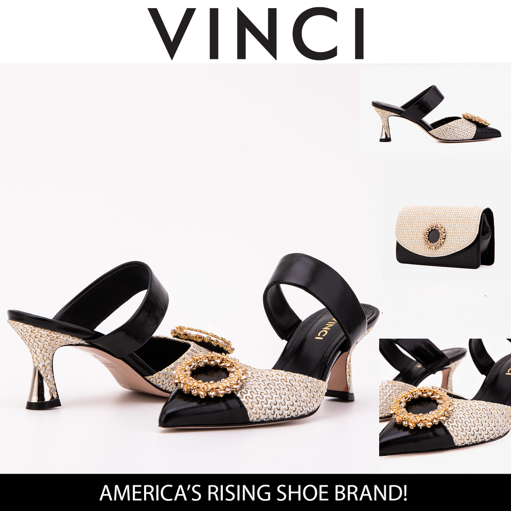 The Valencia Black Cream Jewel Heel Women's Mule Sandal - Vinci Leather