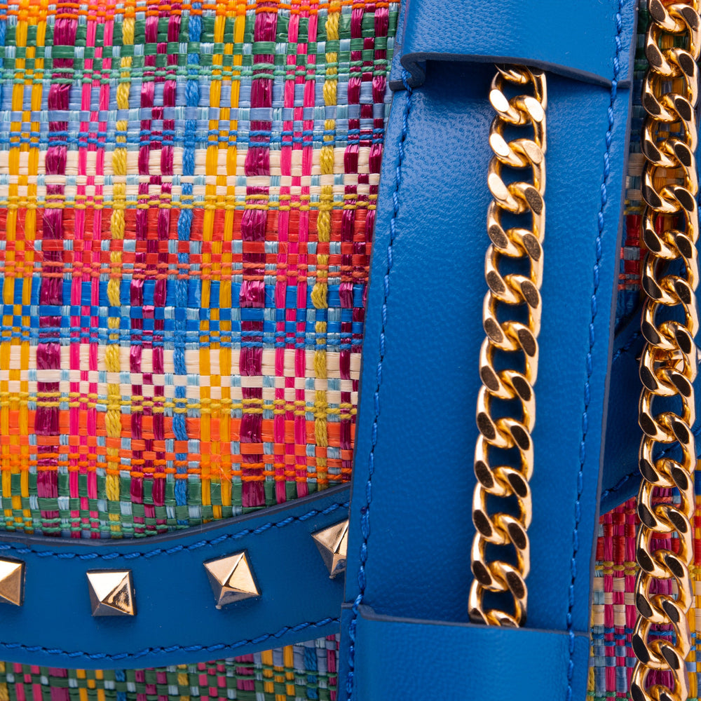 The Zoe Multicolor Tweed Blue Leather Handbag - Vinci Leather