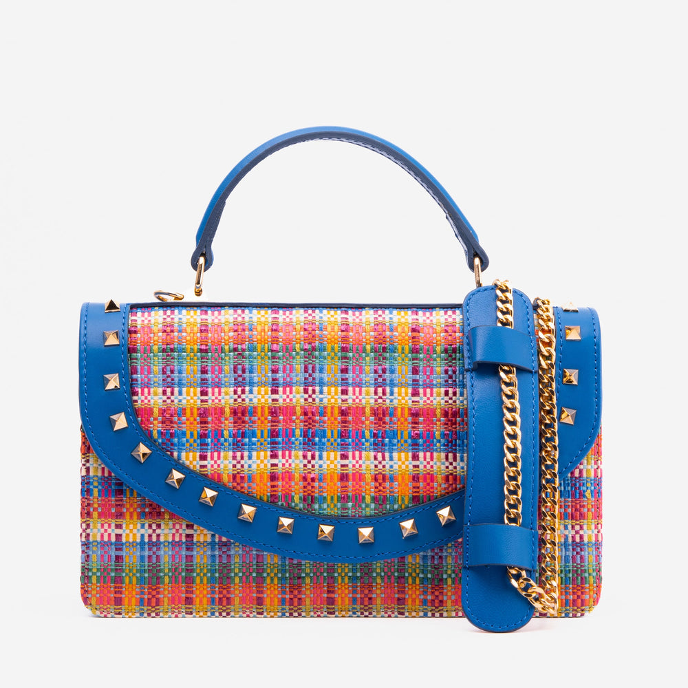 The Zoe Multicolor Tweed Blue Leather Handbag - Vinci Leather