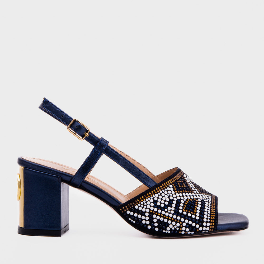 The Nampula Navy Blue Leather Slingback Sandal - Vinci Leather