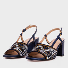 The Nampula Navy Blue Leather Slingback Sandal - Vinci Leather