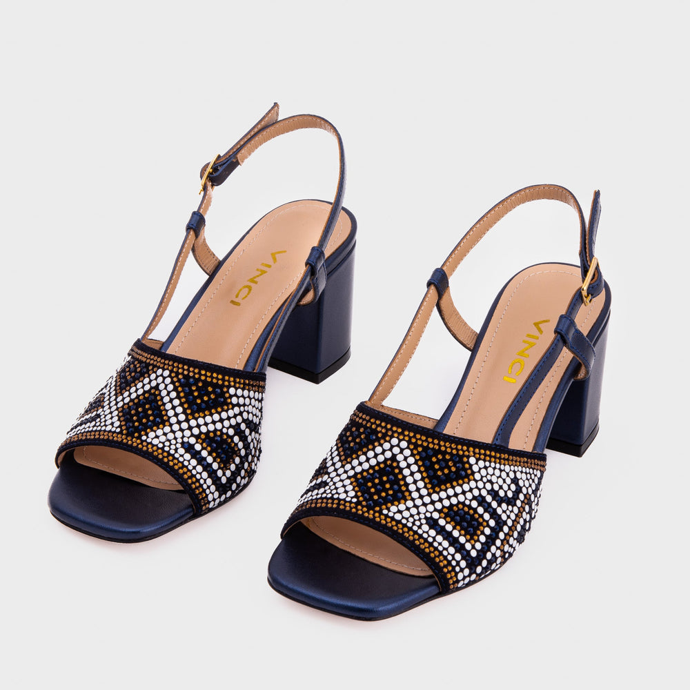 The Nampula Navy Blue Leather Slingback Sandal - Vinci Leather