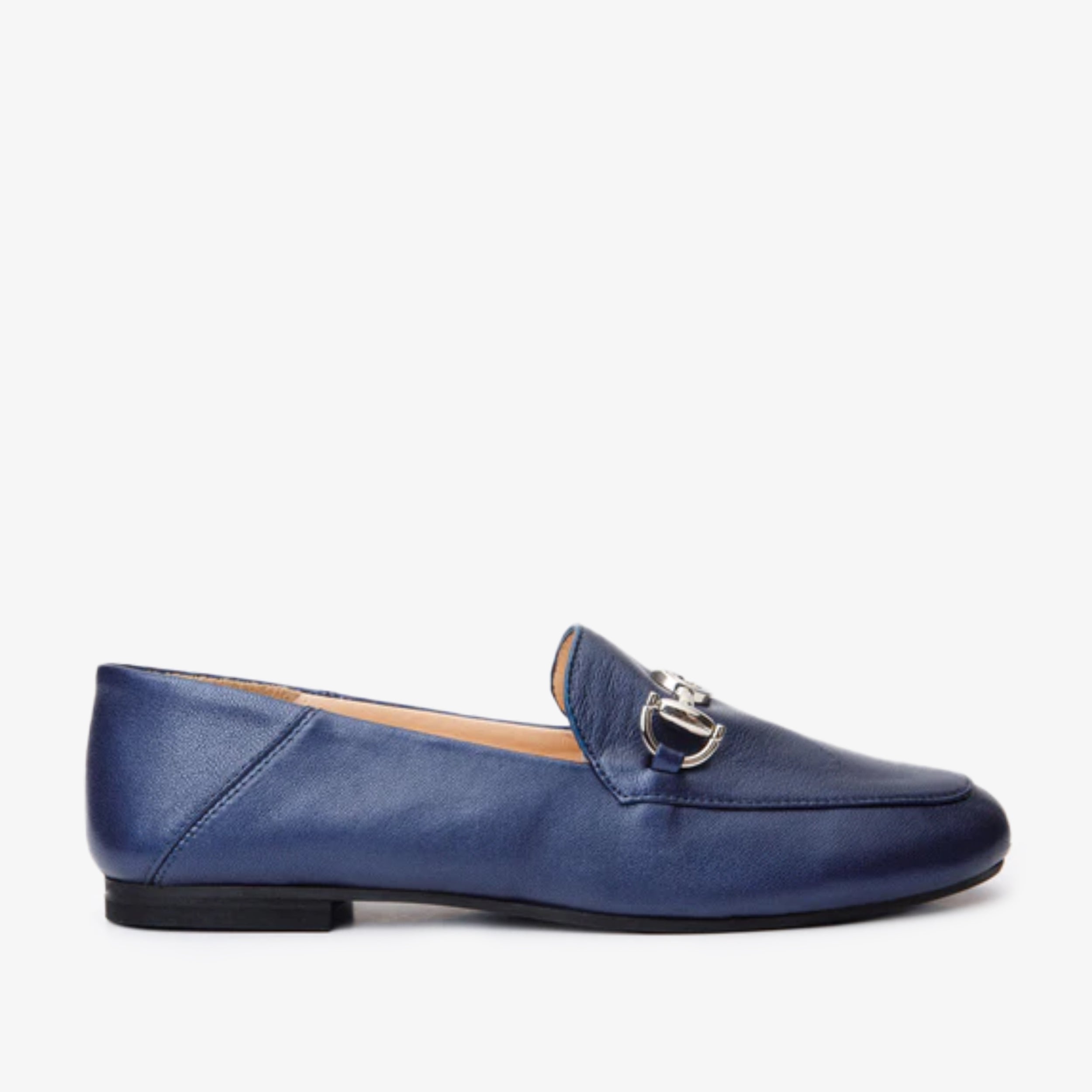 Luanda Navy Blue Leather Flat Shoe - Vinci Leather