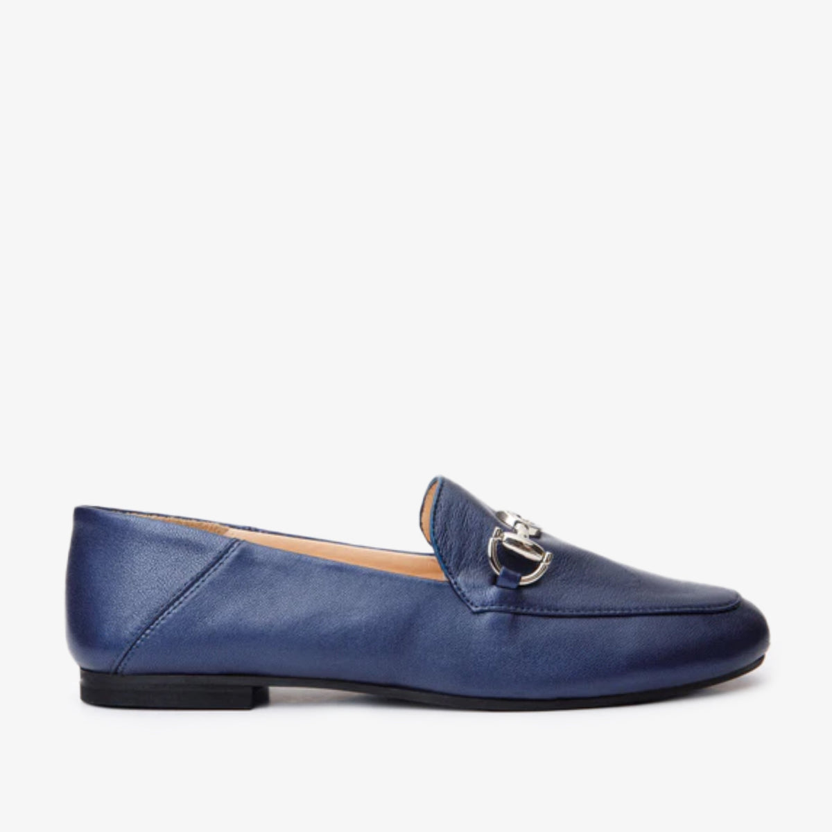Luanda Navy Blue Leather Flat Shoe - Vinci Leather