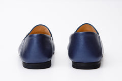 Luanda Navy Blue Leather Flat Shoe - Vinci Leather