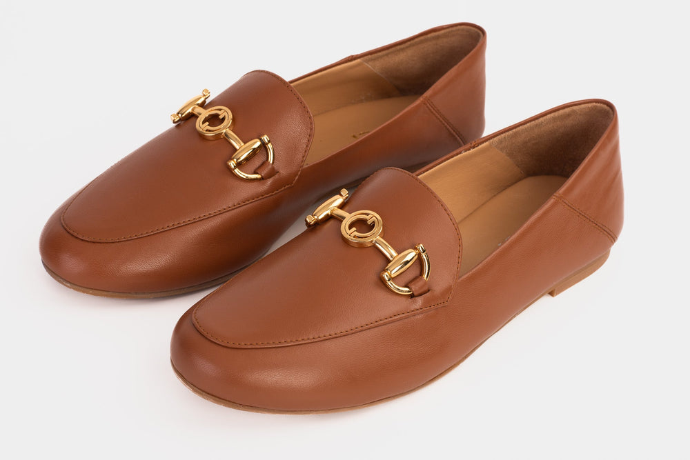 Luanda Tan Leather Flat Shoe - Vinci Leather