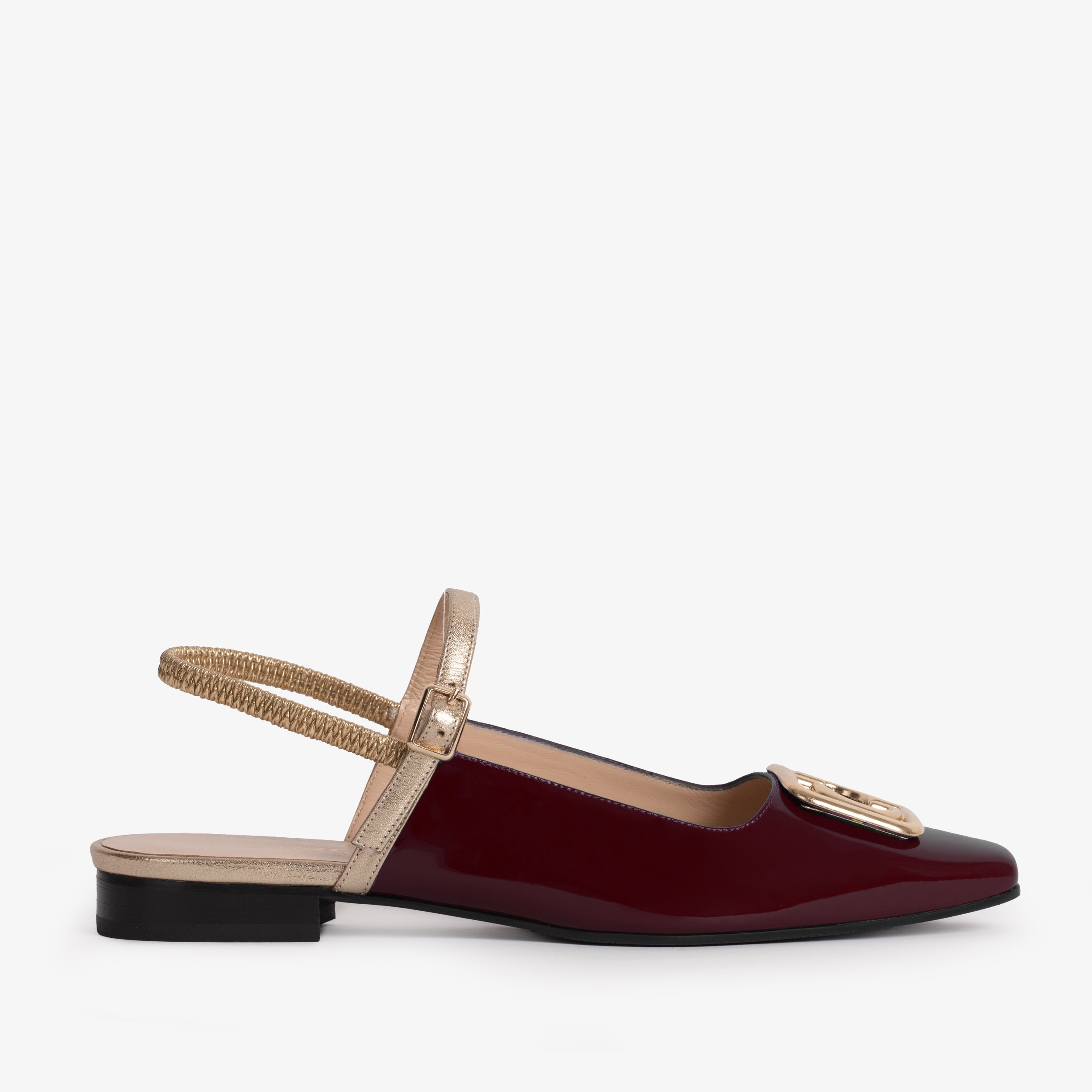 The Rosalinda Burgundy Patent Leather Flat Slingback Sandal - Vinci Leather