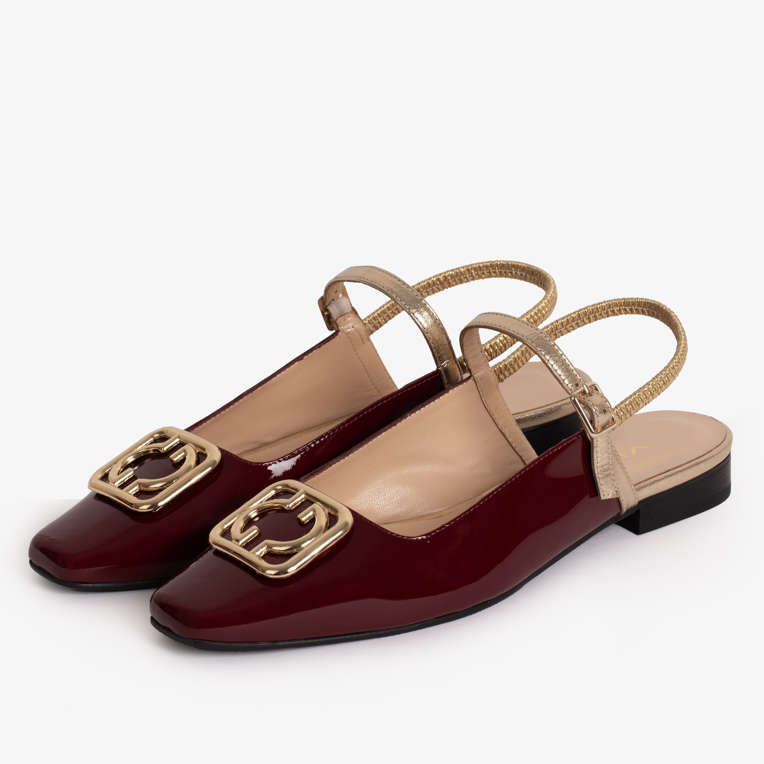The Rosalinda Burgundy Patent Leather Flat Slingback Sandal - Vinci Leather