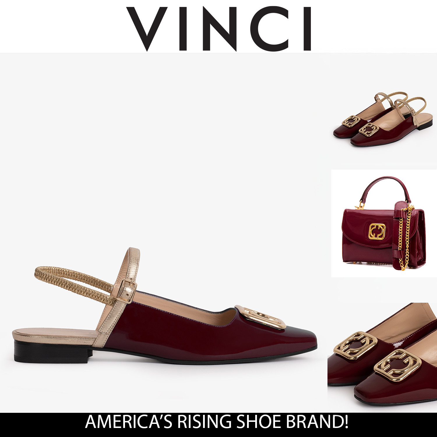 The Rosalinda Burgundy Patent Leather Flat Slingback Sandal - Vinci Leather