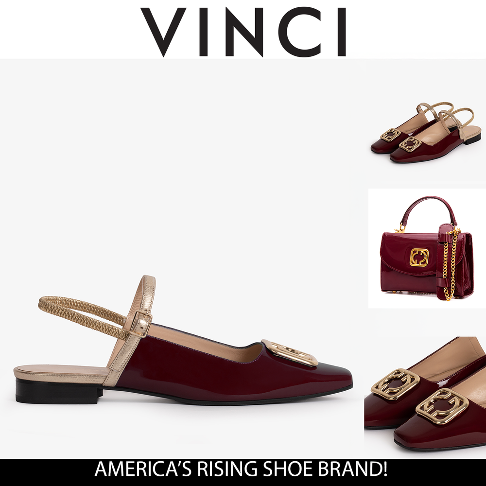 The Rosalinda Burgundy Patent Leather Flat Slingback Sandal - Vinci Leather