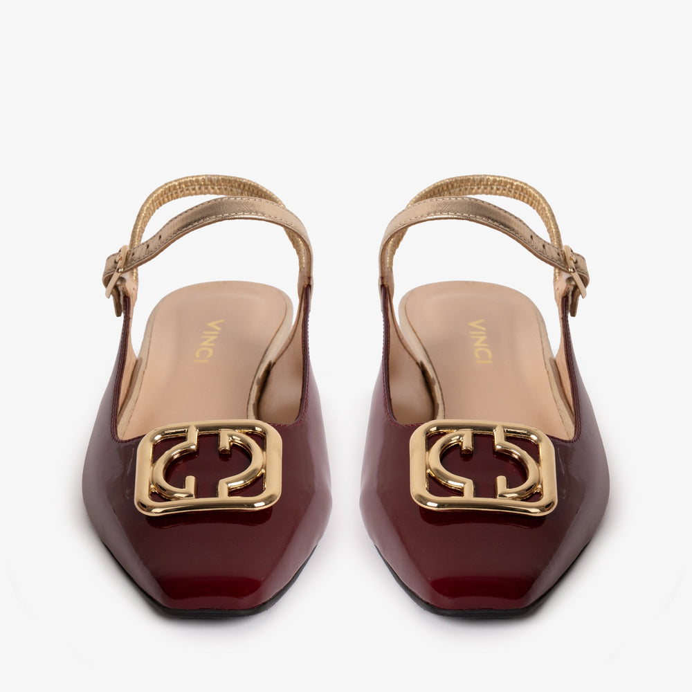 The Rosalinda Burgundy Patent Leather Flat Slingback Sandal - Vinci Leather