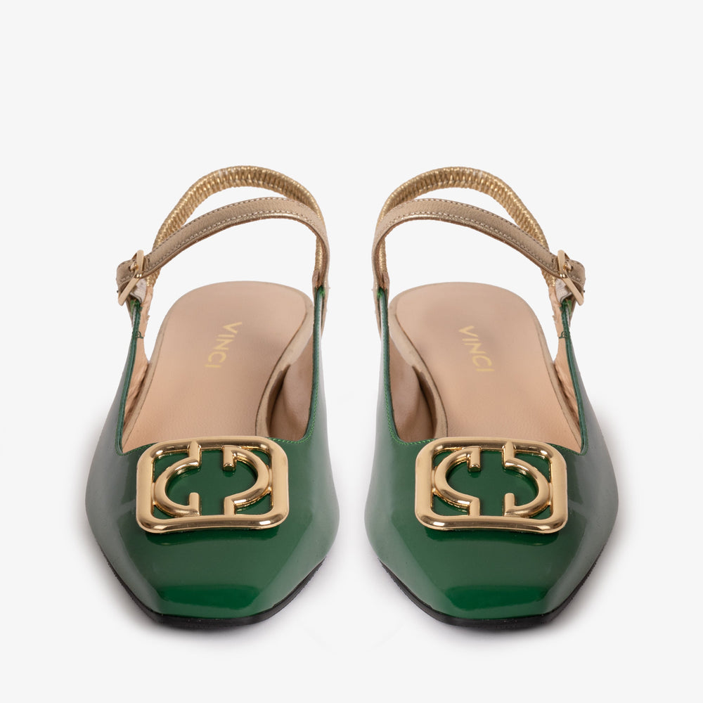 The Rosalinda Green Patent Leather Flat Slingback Sandal - Vinci Leather