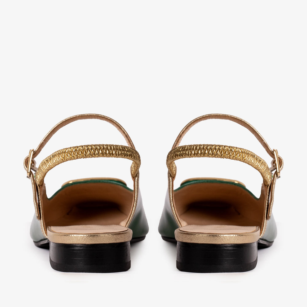 The Rosalinda Green Patent Leather Flat Slingback Sandal - Vinci Leather