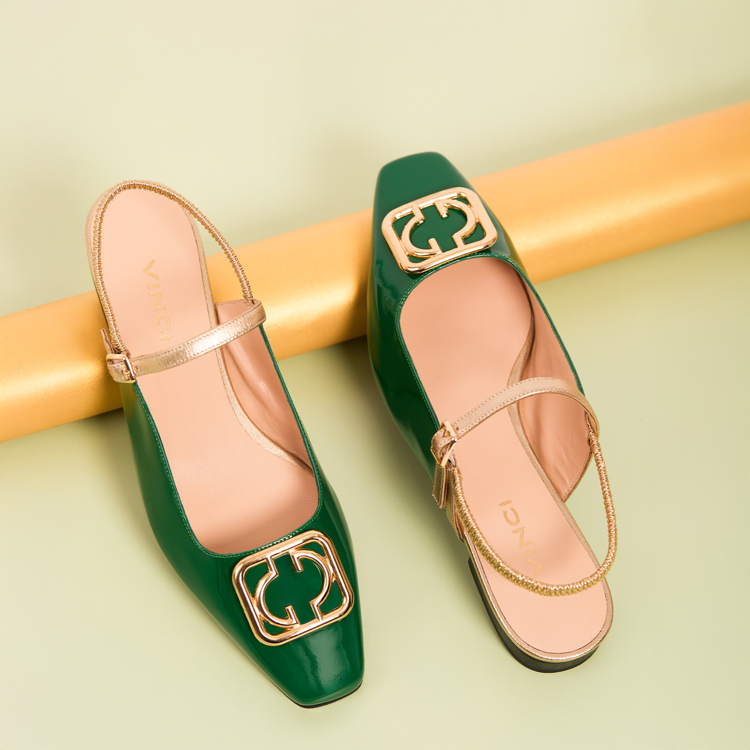 The Rosalinda Green Patent Leather Flat Slingback Sandal - Vinci Leather