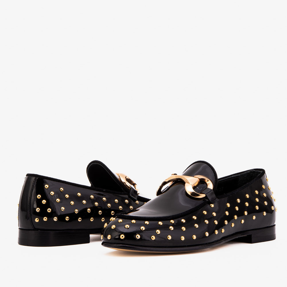 The Jupiter  Shoe Black Spike Leather  Bit Dress Loafer Limited Edition  Shoe - Vinci Leather