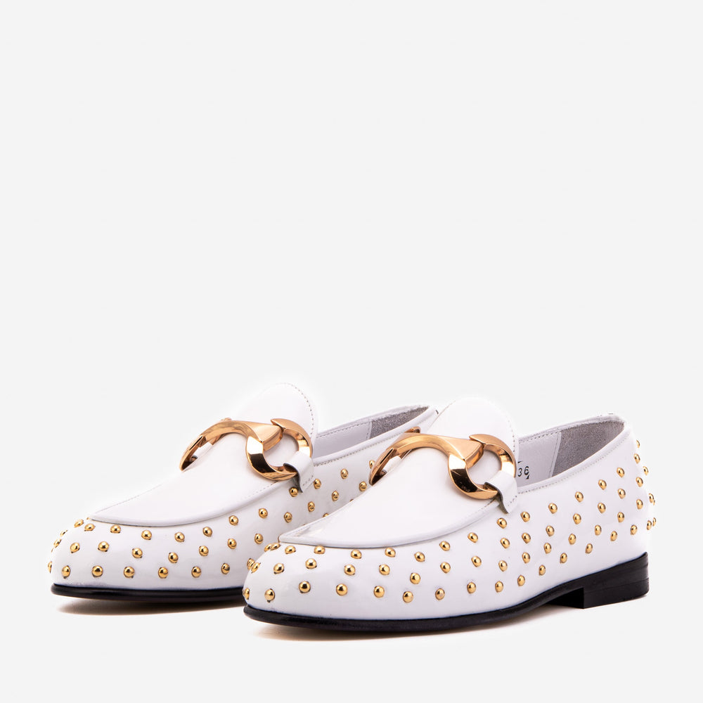 The Jupiter  Shoe White Spike Leather  Bit Dress Loafer Limited Edition  Shoe - Vinci Leather