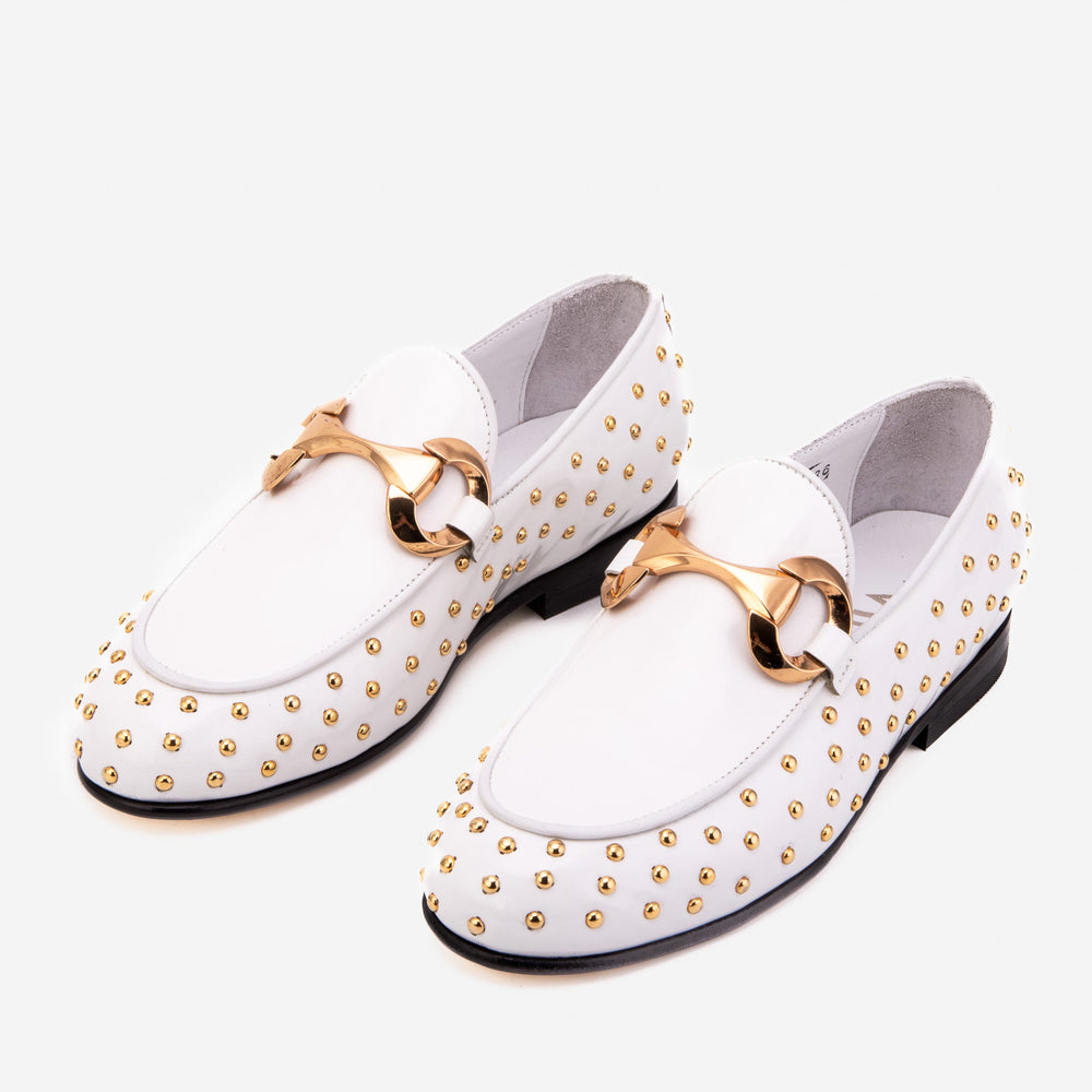 The Jupiter  Shoe White Spike Leather  Bit Dress Loafer Limited Edition  Shoe - Vinci Leather