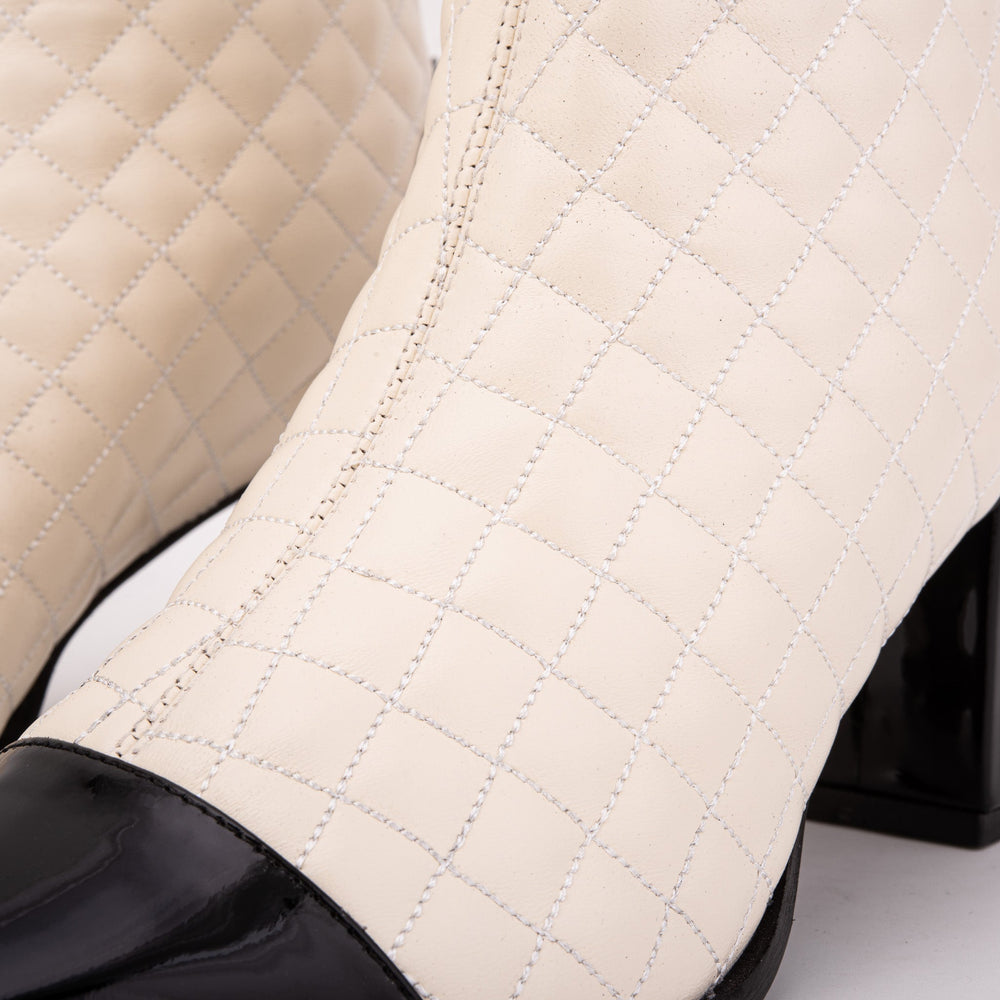 The Celeste Cream Black Quilted Leather Women’s Boot - Vinci Leather