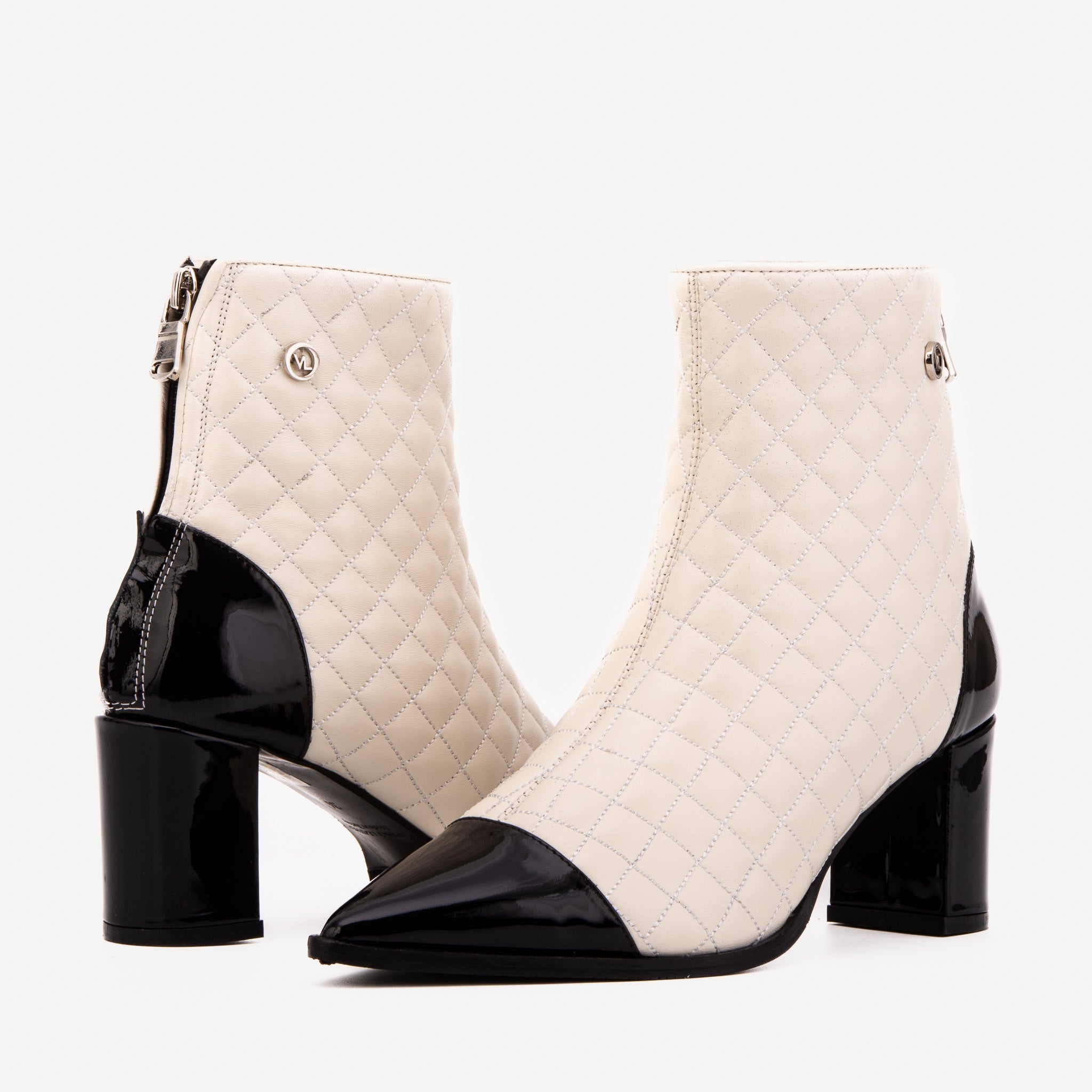The Celeste Cream Black Quilted Leather Women’s Boot - Vinci Leather