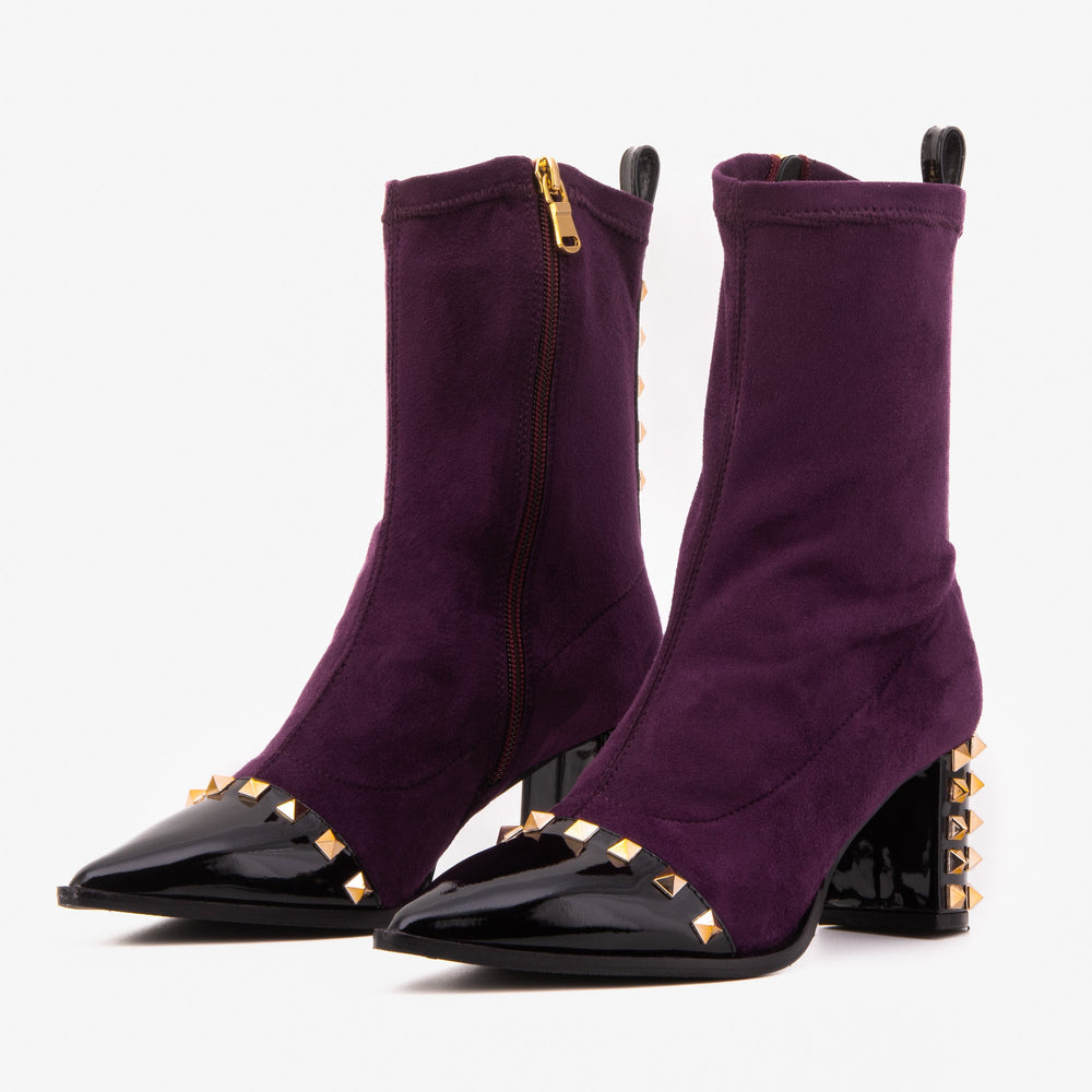 The Amethyst Studded Deep Purple Suede Leather Women’s Boot - Vinci Leather
