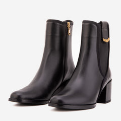 The Kensington Black Leather Block Heel Women’s Mid-Calf Boot - Vinci Leather