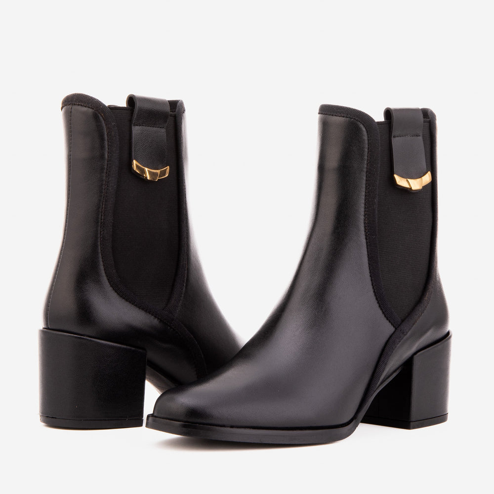 The Kensington Black Leather Block Heel Women’s Mid-Calf Boot - Vinci Leather