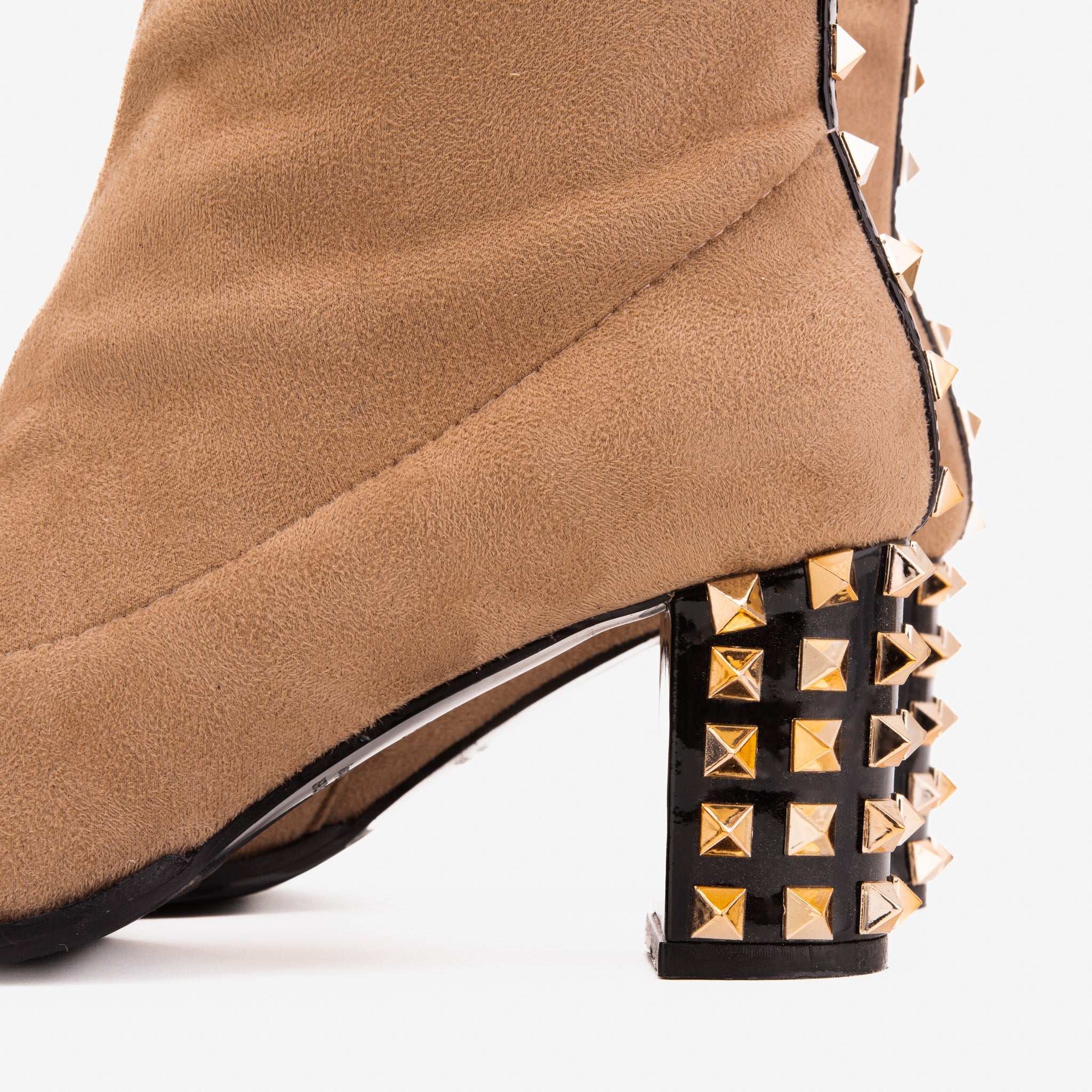 The Amethyst Studded Beige Black Suede Leather Women’s Boot - Vinci Leather