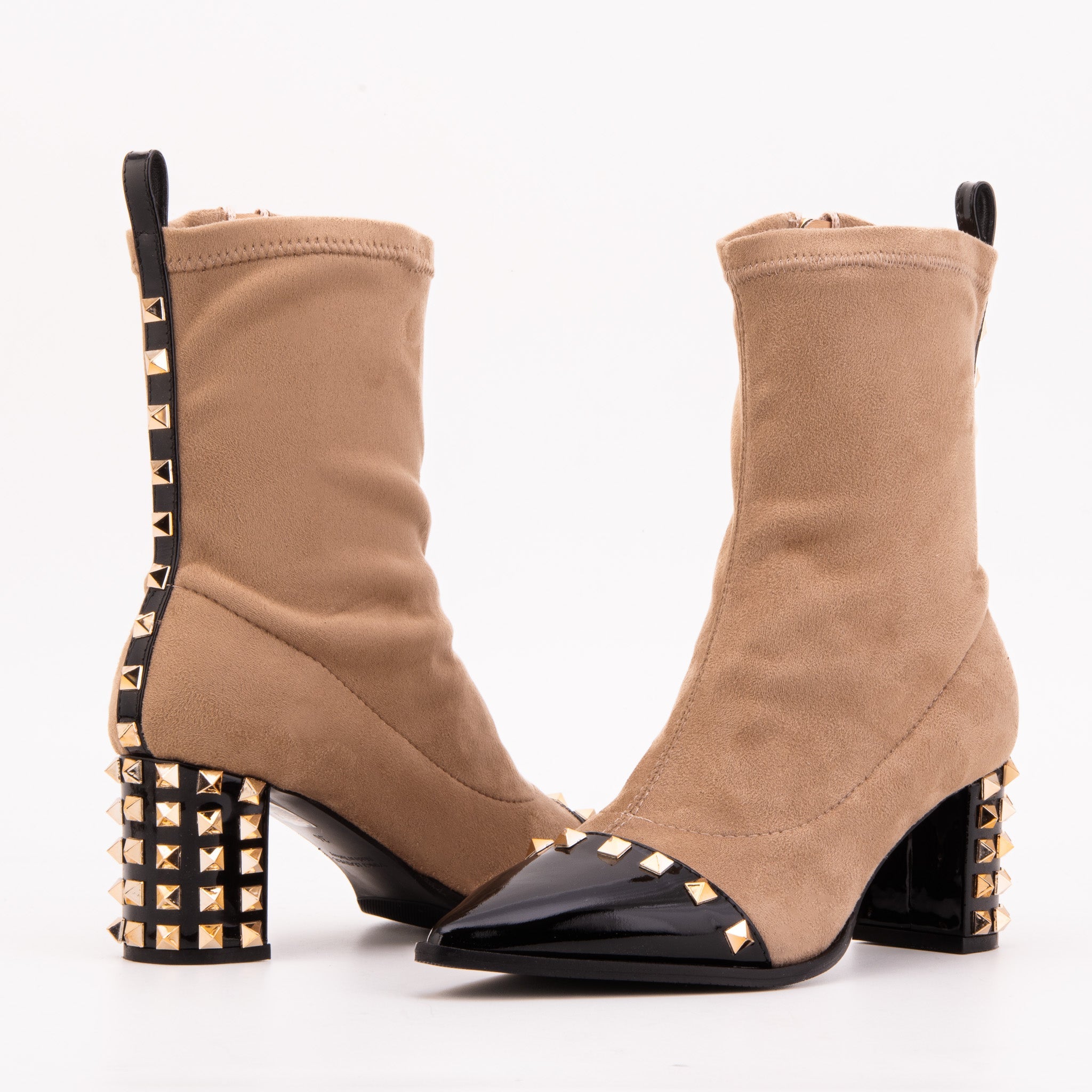 The Amethyst Studded Beige Black Suede Leather Women’s Boot - Vinci Leather