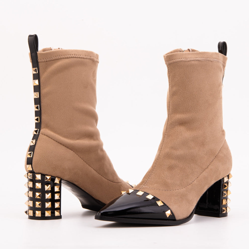 The Amethyst Studded Beige Black Suede Leather Women’s Boot - Vinci Leather