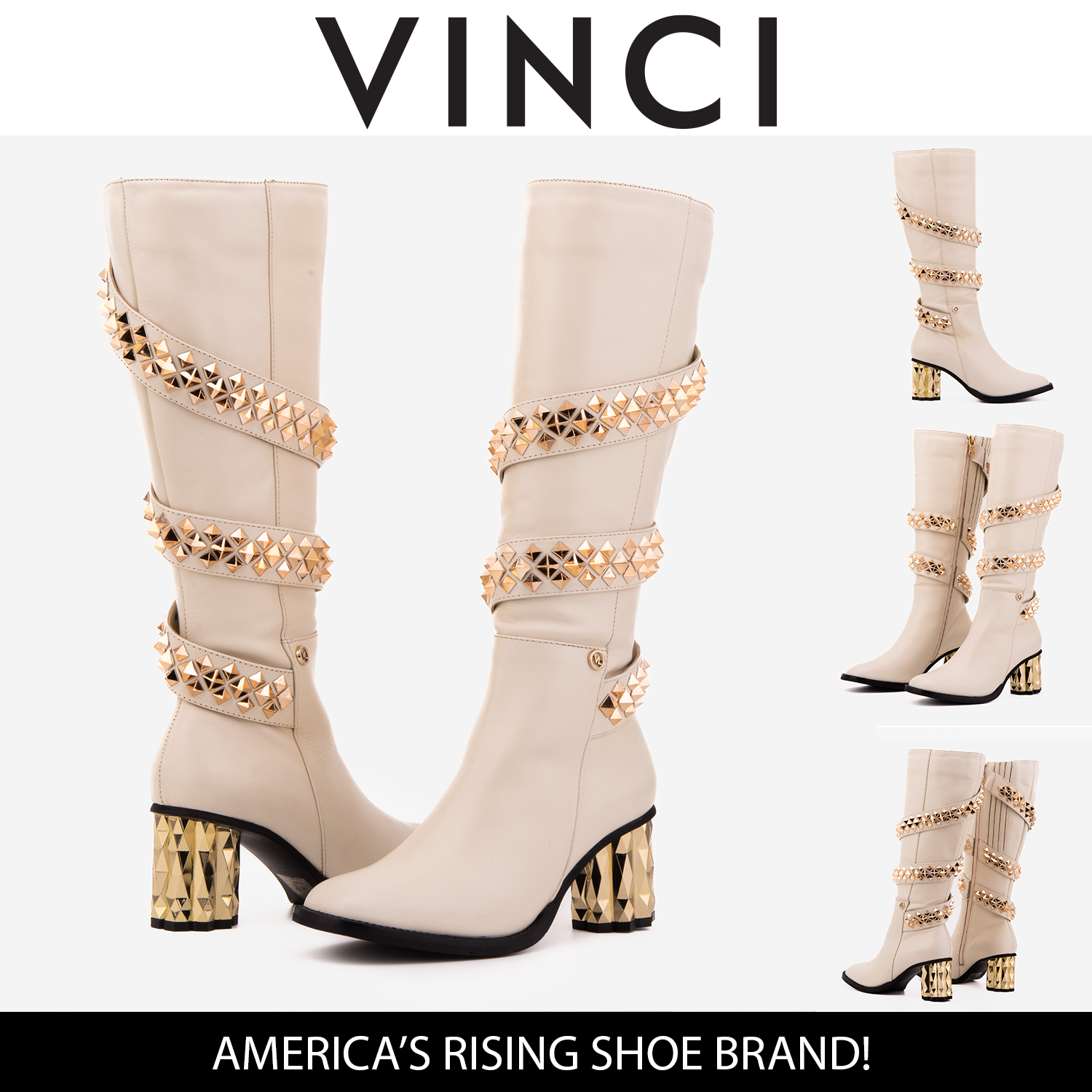 The Gladiator Cream Leather Knee High Boot - Vinci Leather
